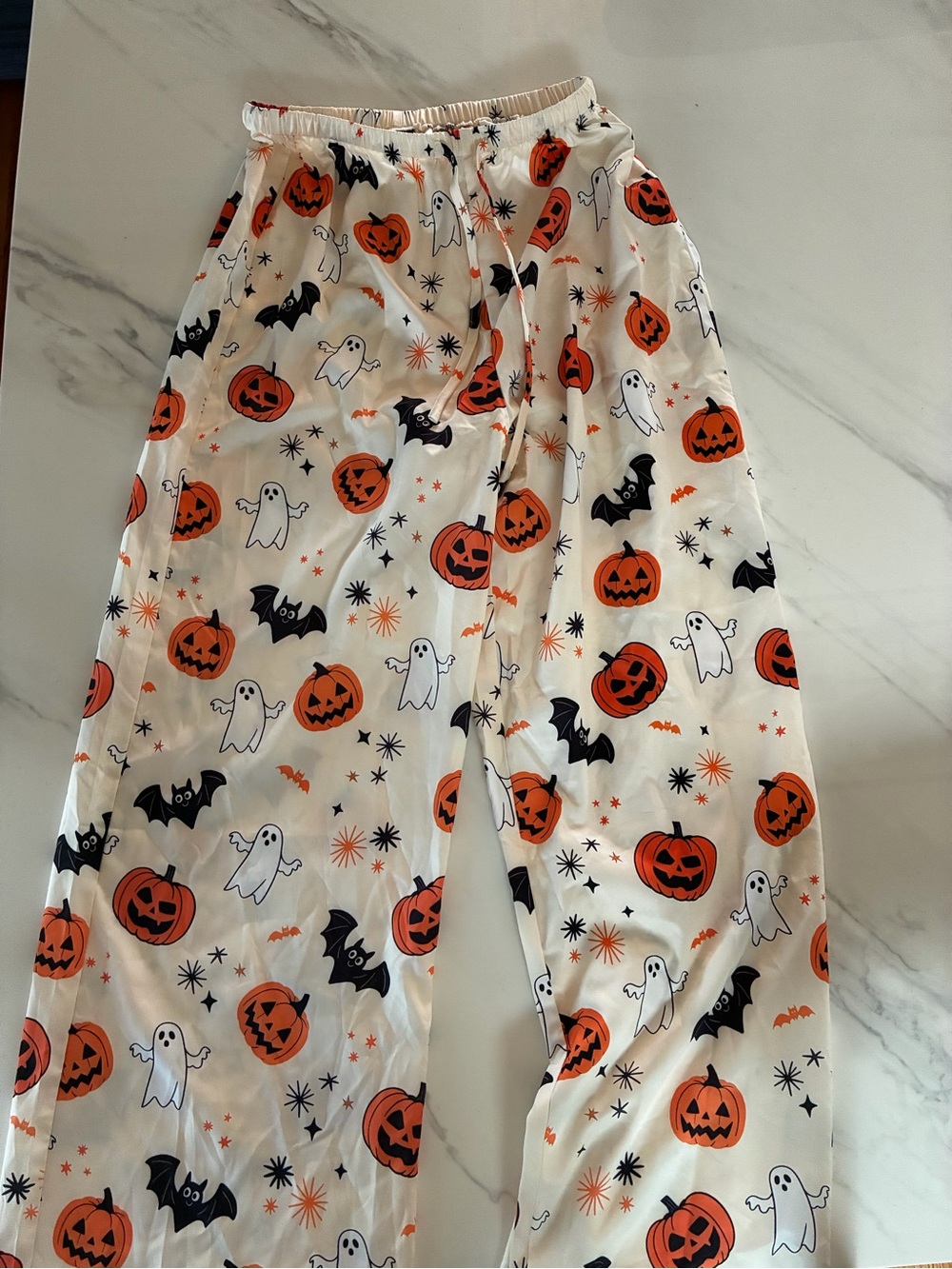 SHEIN White Orange Black Halloween Pumpkin & Ghost Print Pajama Pants